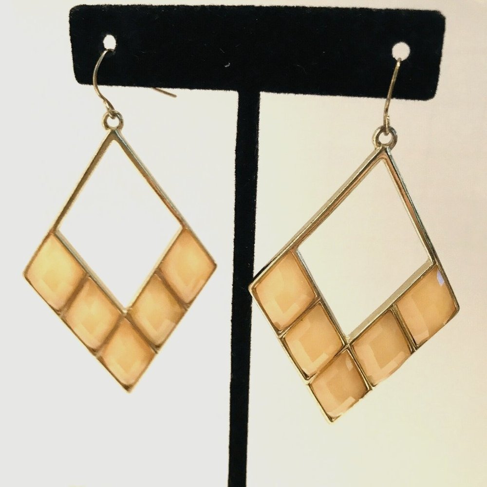 Large Diamond Shaped Dangle Hook Earrings Cream